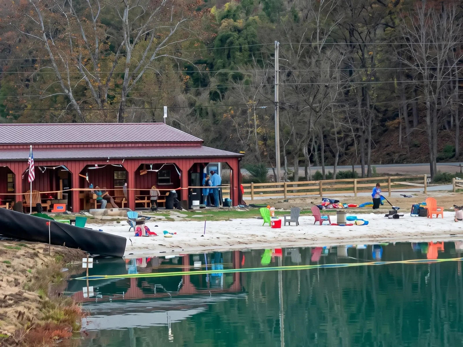 Family swimming in the five-acre lake